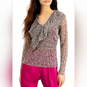 INC International Concepts Long Sleeve Drapey Blouse Size S